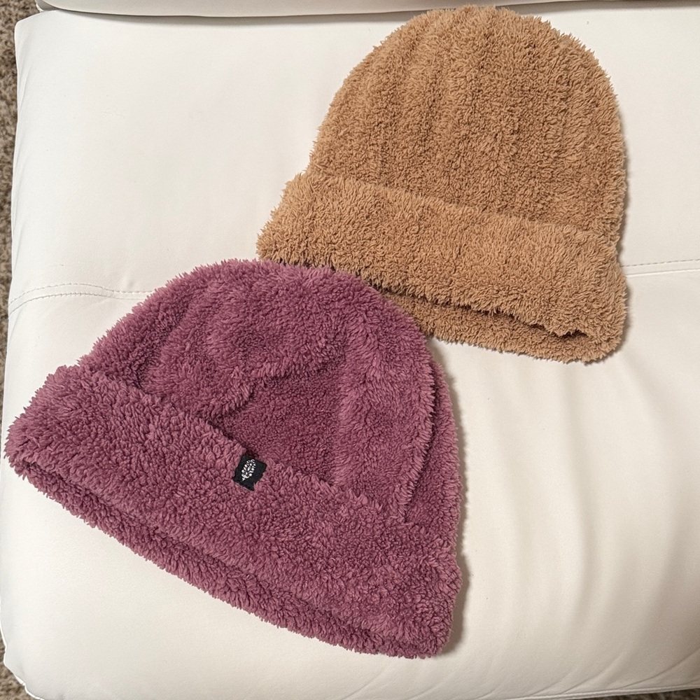 Free People Fleece Beanie Set - Purple and Tan